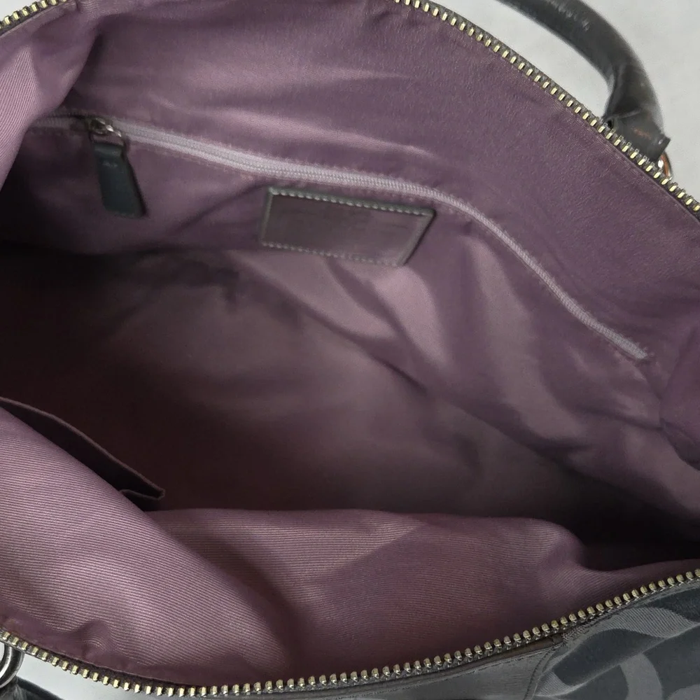 COACH SABRINA MADISON Charcoal Gray Lavender Lilac Satchel Purse Op-Art Fabric